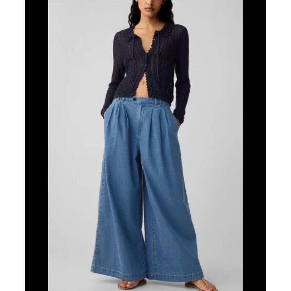 Doen x Gap Wide Leg Jeans 33 Blue Chambray High Rise Pleated DÔEN Collab